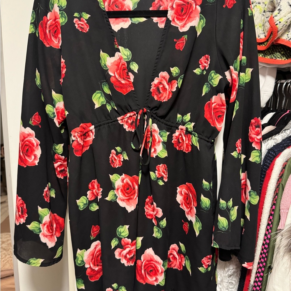 Floral Black and Red Romper